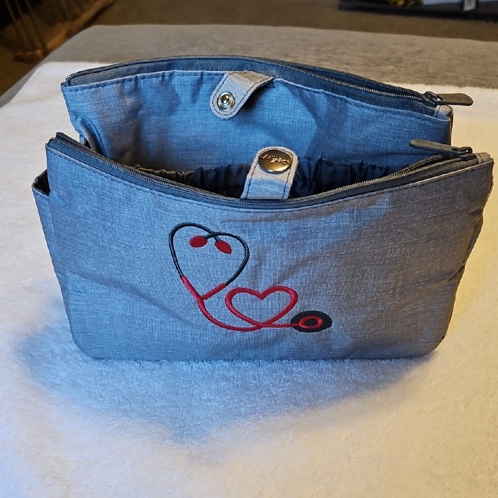 Thirty-One Blue Mini Bag with Heart Embroidery